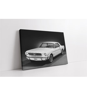 Beyaz Ford Mustang 1964 Kanvas Tablo