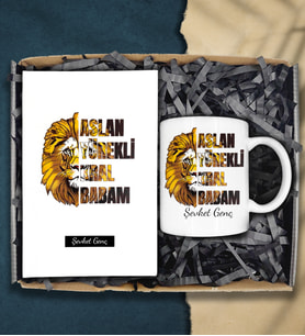 Kişiye Özel Aslan Yürekli Kral Babam Tasarımlı Defter&Kupa Hediye Seti