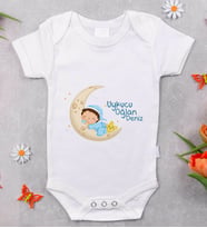 BK Kids İsimli Uykucu Oğlan Tasarımlı Bebek Body Zıbın - Model 1