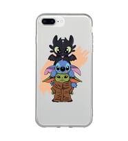 Iphone 7 Plus / 8 Plus Uyumlu Sevimli Baby Yoda ve Stitch Desenli Şeffaf Telefon Kılıfı