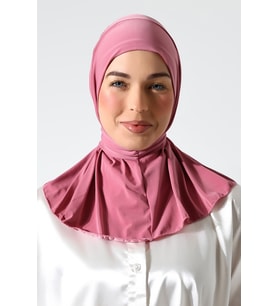 Kadın Çıtçıtlı Bağlamalı Tesettür Hazır Pratik Şal Pembe