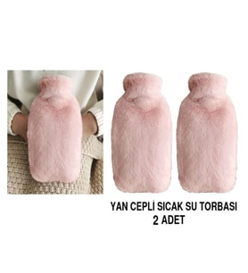 SICAK SU TORBASI 2 ADET,YAN CEPLİ PEMBE PELUŞ TERMOFOR 27x17x2cm  750ml