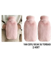 SICAK SU TORBASI 2 ADET,YAN CEPLİ PEMBE PELUŞ TERMOFOR 27x17x2cm  750ml
