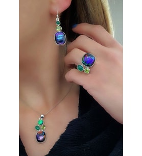 Ditroit peridot ve akik Taşlı 925ayar Gümüş Özel Tasarım Set Takım 