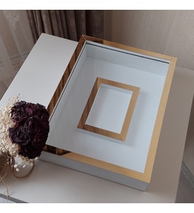 Fotoğraf Bizden! 30x40 Cm Ledsiz Beyaz-Gold Renkli Fotoğraf Bölümlü Tasarım Gül Kutusu Anı Çerçevesi! İsimsiz