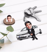 BK Gift Kişiye Özel Erkek VW Golf Figürlü Plakalı Ahşap Karikatür Anahtarlık-1