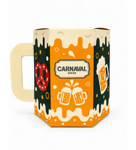 CARNAVAL Bira Kupası Kutulu 2'li Hediye Çorap Seti - Bira ve Pretzel Desenli Unisex Pamuk Çorap