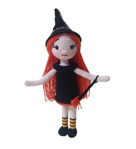 Süpürgeli Tatlı Cadı Bebek Amigurumi Organik Oyuncak