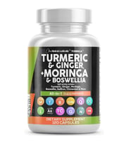 Clean Nutraceuticals Turmeric Moringa Ginger Boswellia Saffron  Ceylon Cinnamon, Tart Cherry, Quercetin Garlic Nettle Holy Basil 120 Capsul. (Renksiz)