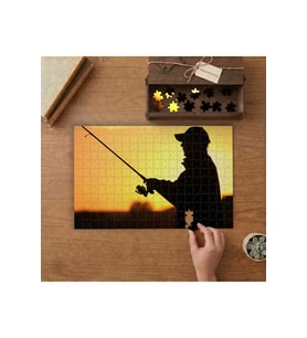 Gün Batımında Balık Tutan Adam Tasarımı 240 parça Ahşap Puzzle Ahşap Kutuda MP00815