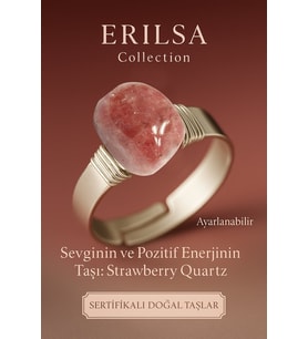Sertifikalı Doğal Strawberry Quartz (Çilek Kuvars) Taşı Yüzük – Kalın Tımbıl Kasa Ayarlanabilir (Çok Renkli)