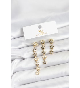 Pirinç Gold Renk Yıldız Model YSX Trio Küpe Seti 5886 - SSSSSS6828-8335