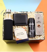 Kişiye Özel Siyah Cüzdan & Erkek Deodorant & Kişiye Özel Siyah Cüzdan & Özel Kılıflı 500Ml Su Matarası & Rebul Kolonya Hediye Seti