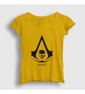 Presmono Kadın Sarı Skull Assassin's Creed T-Shirt 24447tt (Sarı)