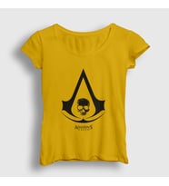 Presmono Kadın Sarı Skull Assassin's Creed T-Shirt 24447tt (Sarı)
