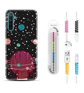 Realme 5i 5 Pro 6i 7 Pro 8 Kılıf Kablo Koruma Spiral Silikon Space Woman 1311