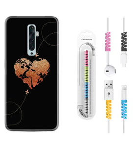 Oppo Reno 2Z 4 Lite 4 Pro 5 6 7 A31 Kılıf Kablo Koruma Spiral Silikon Plane Heart 1721