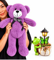 El Yapımı Yeşil Kurbağa Masa Lambası ve 50 cm Büyük Boy Mor Peluş Ayıcık Hediye Seti – Sevgiliye Arkadaşa Doğum Günü ve Yıl Dönümü Hediyesi