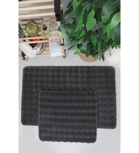 Modern Bubble Yıkanabilir Kaymaz Peluş Banyo Paspası Halısı 2li Klozet Takımı 60x100-50x60cm Antrasit