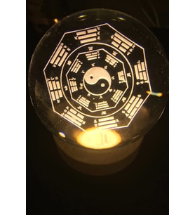 3D Led Işık Cam Küre Tek Renk Gece Lambası Yin Yan 8 cm Mega Boy