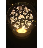 3D Led Işık Cam Küre Tek Renk Gece Lambası Yin Yan 8 cm Mega Boy