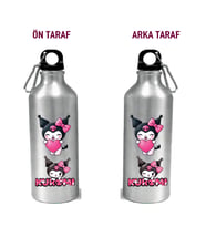 Metal Gumus Kancalı Baskılı Su Matarası 600ml. (106)