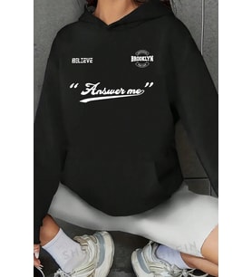 Answer me  Baskılı Oversize Sweatshirt (Siyah)
