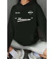 Answer me  Baskılı Oversize Sweatshirt (Siyah)