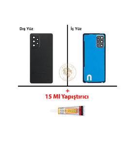 Samsung Galaxy A72 Siyah Uyumlu Lensli Arka Kapak + Yapıştırıcı Arka Cam Pil Kapağı Batarya Kapağı Lazer Kesim