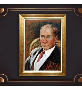 Altın Varaklı Çerçeveli Paspartulu Atatürk Tablo nl02A394 (Gold)