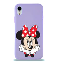 Apple iPhone XR Uyumlu Lansman Kılıf Minnie Mouse Tasarımlı Altı Kapalı İçi Kadife Kaplı  Kapak (Şeffaf)
