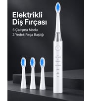 Lexroo 5 Çalışma Modlu Beyaz Elektrikli Diş Fırçası 3 Yedek Başlık Hediyeli