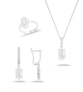 925 Ayar Gümüş Chic Trapez Taşlı Set