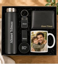 Kişiye Özel Premium Kutu Dijital Göstergeli Termos,Fotoğraflı Kupa Bardak,Lüx Metal Anahtarlık,Çakmak Erkek Cüzdan Aksesuar Seti