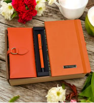 Kişiye Özel Turuncu Defter& Turuncu Roller Kalem& Turuncu Kadın Cüzdanı Hediye Seti