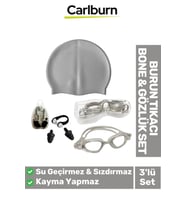 Su Geçirmez Silikon Havuz Deniz Bone Şapkası Yüzücü Gözlüğü Elastik Burun Tıkacı 3’lü Yetişkin Seti