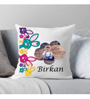 Tavşanlı Fotoğraflı Yastık (Beyaz)