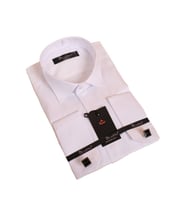 Beyaz Gizli Düğmeli Damatlık Ata Yaka Kol Düğmeli Slim Fit Smokin Gömlek - 001
