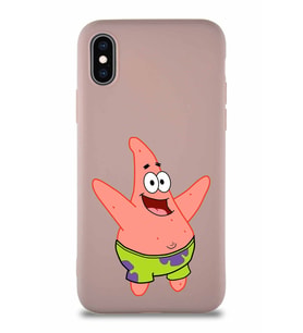 Apple iPhone XS Soft Premier Kapak Patrick Yıldız Tasarımlı Silikon Kılıf - Pudra (Şeffaf)