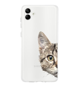 Samsung Galaxy A04 Uyumlu Kapak Catface Tasarımlı Şeffaf Silikon Kılıf
