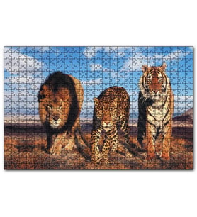 Cakapuzzle Aslan Leopar ve Kaplan Kompozisyon 120 Parça Puzzle Yapboz MDF(Ahşap)