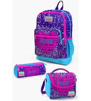 Coral High Kids Mor Mavi Pembe Kalp Desenli 3’lü Okul Çanta Seti SET0123740