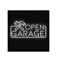 OPEN GARAGE Yazılı ve Şekilli Neon Tabela