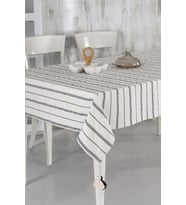 Çizgili Ponpon Detaylı Buldan Kumaşı Masa Örtüsü (Natural)
