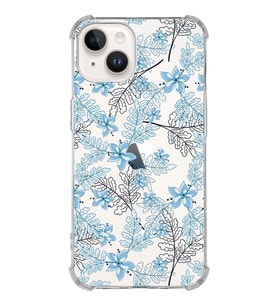 Apple iPhone 14 Uyumlu Köşe Korumalı Antişok Kapak Floral Mavi Tasarımlı Şeffaf  Kılıf