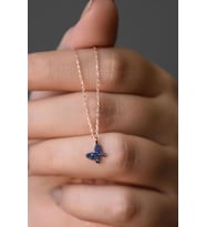 925 Ayar Gümüş Mini Lacivert Taşlı Kelebek Kolye