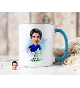 Bk Gift Kişiye Özel Futbolcu Karikatürlü Mavi Kupa Bardak-11, Sevgiliye Hediye, Arkadaşa Hediye