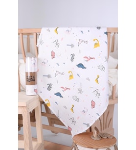 Babyhola Müslin Örtü 80x80cm Dinozor Desen Organik Hediyelik Emzirme Alt Açma Yenidoğan Puset Örtüsü