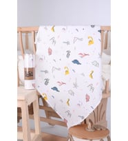 Babyhola Müslin Örtü 80x80cm Dinozor Desen Organik Hediyelik Emzirme Alt Açma Yenidoğan Puset Örtüsü