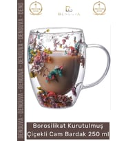 #Bardak Çift Camlı Orijinal Kurutulmuş Çiçekli Estetik Dekoratif Şık Tasarım Handmade Bardak 250 ml